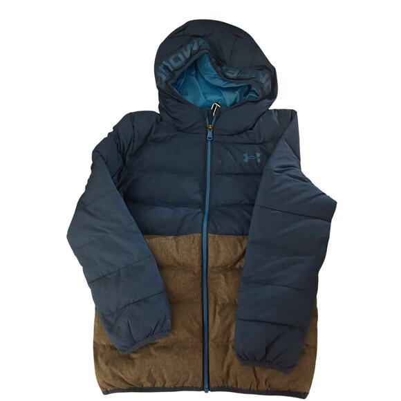 Under Amour blue grey puffer jacket with hood size medium - Picture 1 of 2